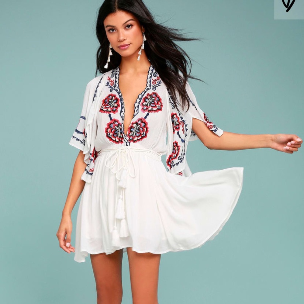 Free People Cora White Embroidered Dress
